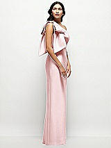 Side View Thumbnail - Ballet Pink Oversized Bow One-Shoulder Satin Column Maxi Dress
