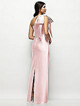 Rear View Thumbnail - Ballet Pink Oversized Bow One-Shoulder Satin Column Maxi Dress