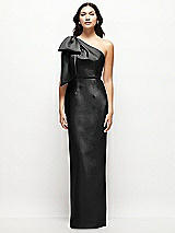 Front View Thumbnail - Black Oversized Bow One-Shoulder Satin Column Maxi Dress