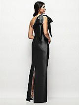 Rear View Thumbnail - Black Oversized Bow One-Shoulder Satin Column Maxi Dress