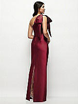 Rear View Thumbnail - Burgundy Oversized Bow One-Shoulder Satin Column Maxi Dress