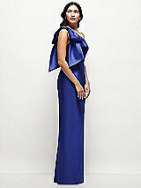 Side View Thumbnail - Cobalt Blue Oversized Bow One-Shoulder Satin Column Maxi Dress