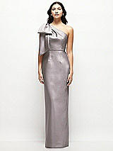 Front View Thumbnail - Cashmere Gray Oversized Bow One-Shoulder Satin Column Maxi Dress