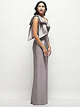 Side View Thumbnail - Cashmere Gray Oversized Bow One-Shoulder Satin Column Maxi Dress