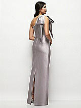 Rear View Thumbnail - Cashmere Gray Oversized Bow One-Shoulder Satin Column Maxi Dress