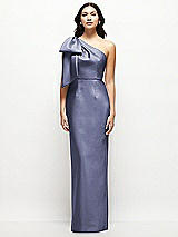 Front View Thumbnail - French Blue Oversized Bow One-Shoulder Satin Column Maxi Dress