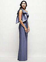 Side View Thumbnail - French Blue Oversized Bow One-Shoulder Satin Column Maxi Dress