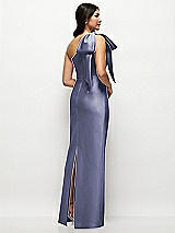 Rear View Thumbnail - French Blue Oversized Bow One-Shoulder Satin Column Maxi Dress