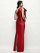 Rear View Thumbnail - Garnet Oversized Bow One-Shoulder Satin Column Maxi Dress