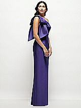 Side View Thumbnail - Grape Oversized Bow One-Shoulder Satin Column Maxi Dress