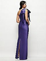 Rear View Thumbnail - Grape Oversized Bow One-Shoulder Satin Column Maxi Dress