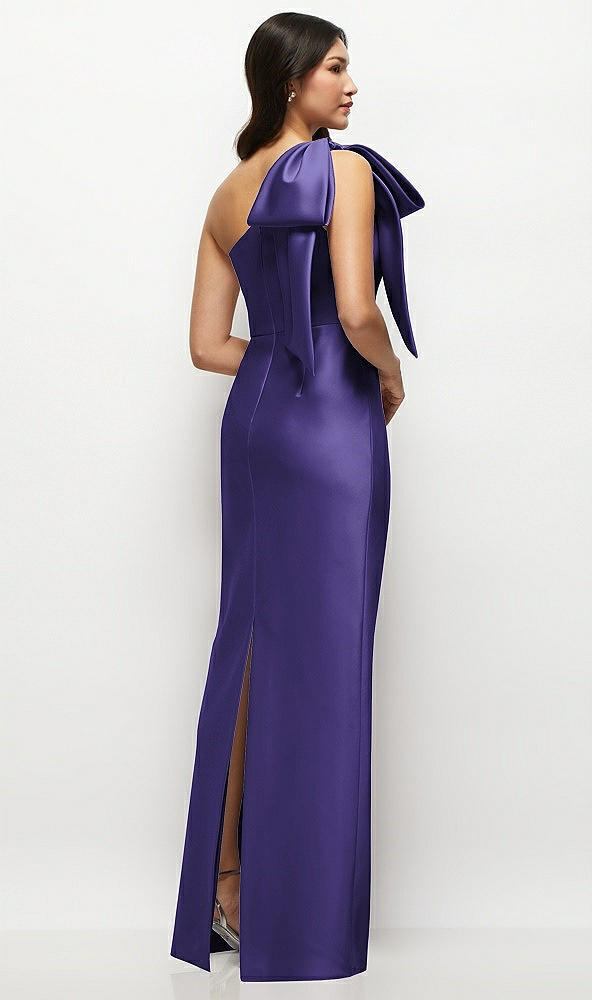 Back View - Grape Oversized Bow One-Shoulder Satin Column Maxi Dress