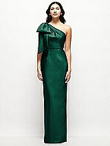 Front View Thumbnail - Hunter Green Oversized Bow One-Shoulder Satin Column Maxi Dress