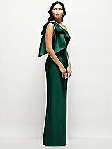 Side View Thumbnail - Hunter Green Oversized Bow One-Shoulder Satin Column Maxi Dress