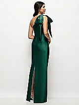 Rear View Thumbnail - Hunter Green Oversized Bow One-Shoulder Satin Column Maxi Dress