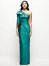 Front View Thumbnail - Jade Oversized Bow One-Shoulder Satin Column Maxi Dress
