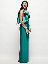 Side View Thumbnail - Jade Oversized Bow One-Shoulder Satin Column Maxi Dress