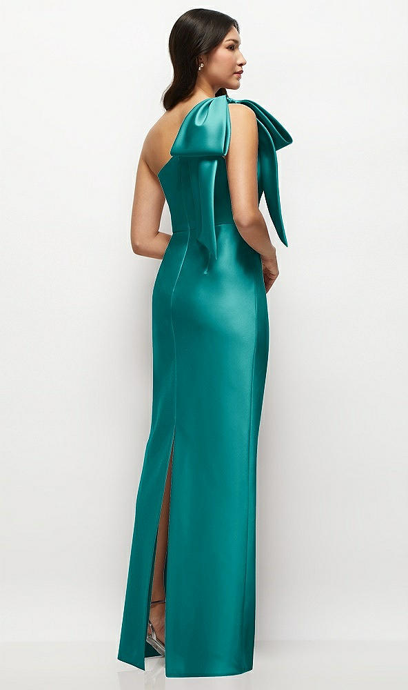 Back View - Jade Oversized Bow One-Shoulder Satin Column Maxi Dress