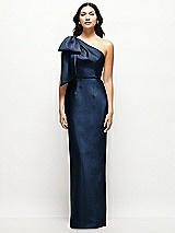 Front View Thumbnail - Midnight Navy Oversized Bow One-Shoulder Satin Column Maxi Dress