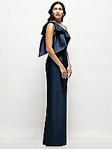 Side View Thumbnail - Midnight Navy Oversized Bow One-Shoulder Satin Column Maxi Dress