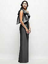 Side View Thumbnail - Pewter Oversized Bow One-Shoulder Satin Column Maxi Dress
