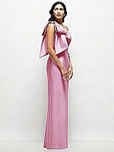 Side View Thumbnail - Powder Pink Oversized Bow One-Shoulder Satin Column Maxi Dress
