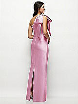 Rear View Thumbnail - Powder Pink Oversized Bow One-Shoulder Satin Column Maxi Dress