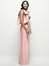 Side View Thumbnail - Rose - PANTONE Rose Quartz Oversized Bow One-Shoulder Satin Column Maxi Dress