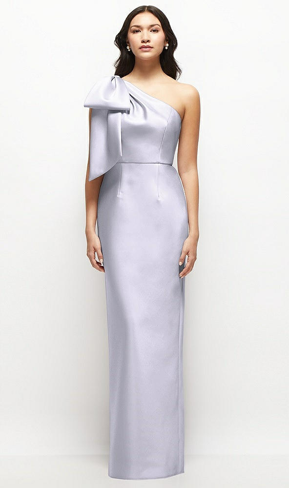Front View - Silver Dove Oversized Bow One-Shoulder Satin Column Maxi Dress