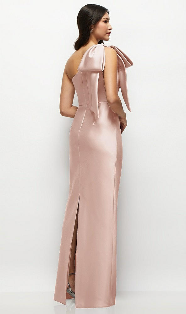 Back View - Toasted Sugar Oversized Bow One-Shoulder Satin Column Maxi Dress