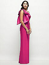 Side View Thumbnail - Think Pink Oversized Bow One-Shoulder Satin Column Maxi Dress