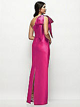 Rear View Thumbnail - Think Pink Oversized Bow One-Shoulder Satin Column Maxi Dress