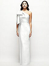 Front View Thumbnail - White Oversized Bow One-Shoulder Satin Column Maxi Dress