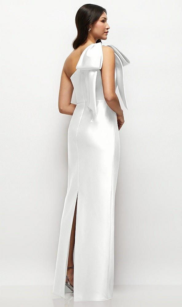 Back View - White Oversized Bow One-Shoulder Satin Column Maxi Dress