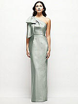 Front View Thumbnail - Willow Green Oversized Bow One-Shoulder Satin Column Maxi Dress
