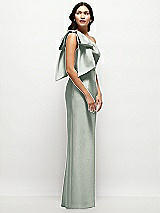Side View Thumbnail - Willow Green Oversized Bow One-Shoulder Satin Column Maxi Dress