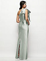 Rear View Thumbnail - Willow Green Oversized Bow One-Shoulder Satin Column Maxi Dress