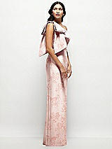 Side View Thumbnail - Bow And Blossom Print Oversized Bow One-Shoulder Floral Satin Column Maxi Dress