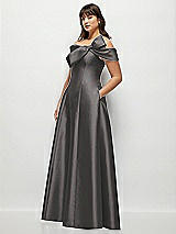Side View Thumbnail - Caviar Gray Asymmetrical Bow Off-Shoulder Satin Gown with Ballroom Skirt