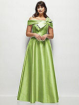 Front View Thumbnail - Mojito Asymmetrical Bow Off-Shoulder Satin Gown with Ballroom Skirt