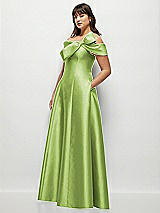Side View Thumbnail - Mojito Asymmetrical Bow Off-Shoulder Satin Gown with Ballroom Skirt