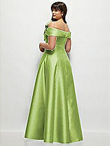 Rear View Thumbnail - Mojito Asymmetrical Bow Off-Shoulder Satin Gown with Ballroom Skirt