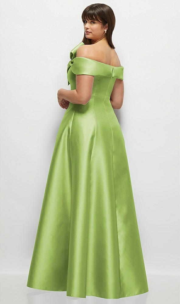 Back View - Mojito Asymmetrical Bow Off-Shoulder Satin Gown with Ballroom Skirt