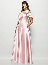 Side View Thumbnail - Ballet Pink Asymmetrical Bow Off-Shoulder Satin Gown with Ballroom Skirt
