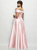 Rear View Thumbnail - Ballet Pink Asymmetrical Bow Off-Shoulder Satin Gown with Ballroom Skirt