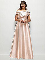 Front View Thumbnail - Cameo Asymmetrical Bow Off-Shoulder Satin Gown with Ballroom Skirt
