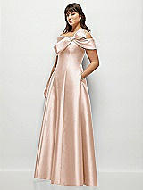 Side View Thumbnail - Cameo Asymmetrical Bow Off-Shoulder Satin Gown with Ballroom Skirt