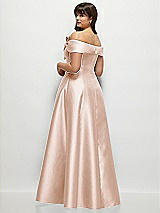 Rear View Thumbnail - Cameo Asymmetrical Bow Off-Shoulder Satin Gown with Ballroom Skirt