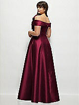 Rear View Thumbnail - Cabernet Asymmetrical Bow Off-Shoulder Satin Gown with Ballroom Skirt