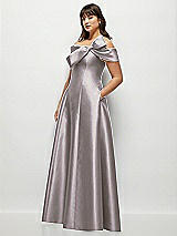 Side View Thumbnail - Cashmere Gray Asymmetrical Bow Off-Shoulder Satin Gown with Ballroom Skirt